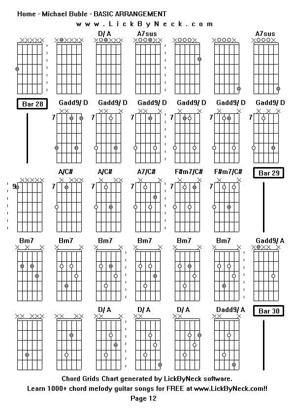 Chord Grids Chart of chord melody fingerstyle guitar song-Home - Michael Buble - BASIC ARRANGEMENT,generated by LickByNeck software.